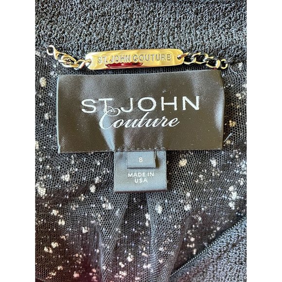 St. John Couture Caviar & Bright White Knit Capri Sleeve Zippered Jacket, Size 8 - Picture 4 of 5